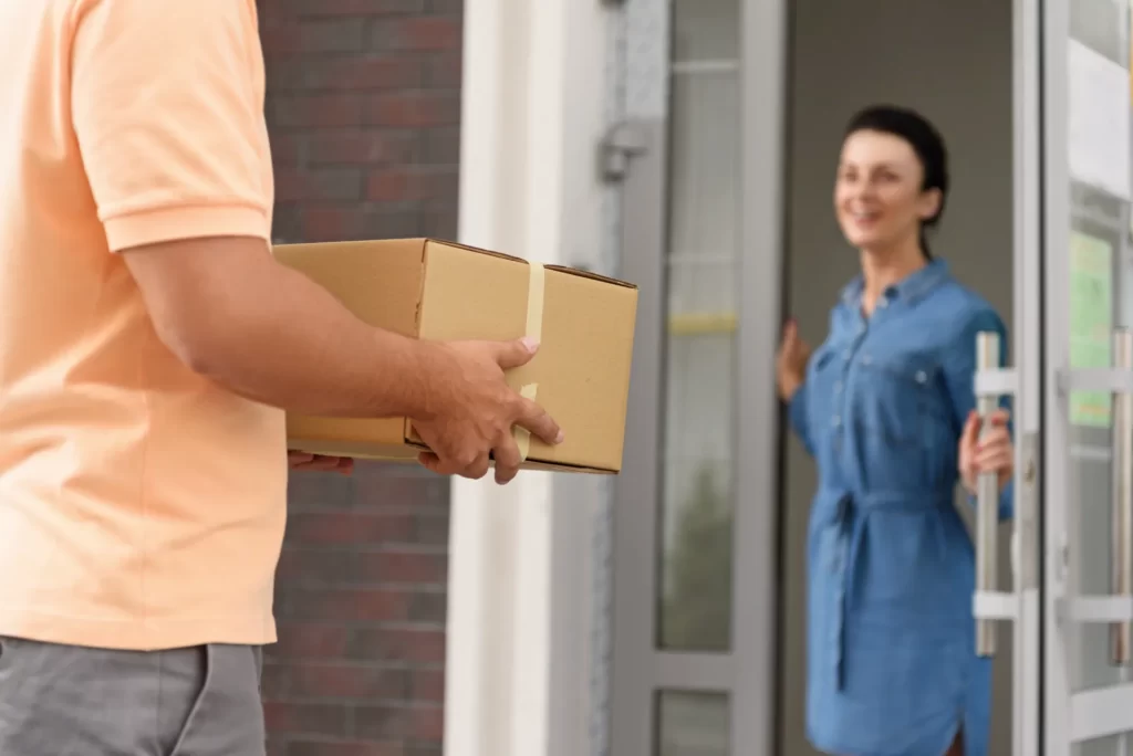 Receiving a package delivery at home